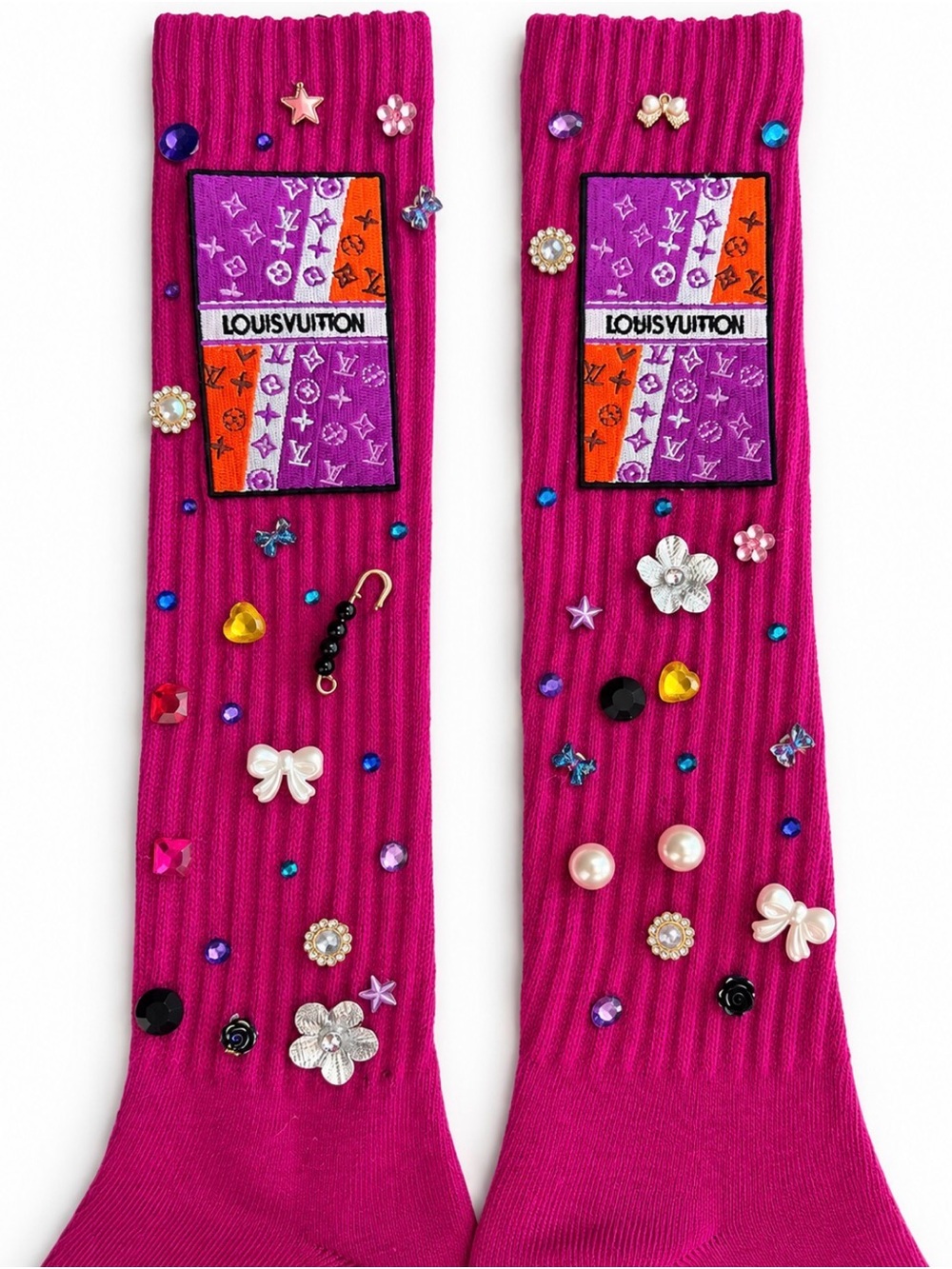 NWOT Pink Bling Slouch Scrunch Socks Rhinestones & Charms - Picture 4 of 5